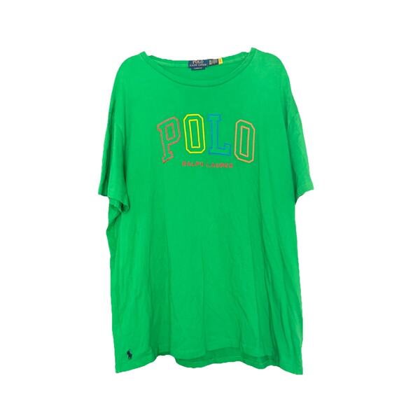 EUC POLO RALPH LAUREN GREEN EMBROIDERED MULTI LOGO MENS SHIRT XXL - Picture 1 of 4